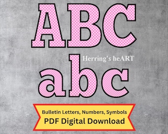 Pink Plaid Bulletin Board Letters, Printable Letters, Decorative Alphabet Set, 3 Sizes Alphabet Set