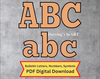 Orange Plaid Bulletin Board Letters, Printable Letters, Decorative Alphabet Set, 3 Sizes Alphabet Set