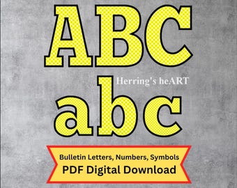 Yellow Plaid Bulletin Board Letters, Printable Letters, Decorative Alphabet Set, 3 Sizes Alphabet Set