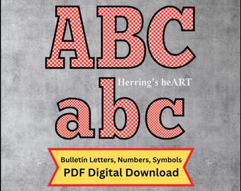 Red Plaid Bulletin Board Letters, Printable Letters, Decorative Alphabet Set, 3 Sizes Alphabet Set