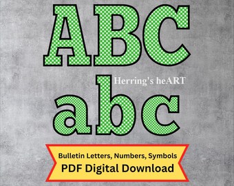 Green Plaid Bulletin Board Letters, Printable Letters, Decorative Alphabet Set, 3 Sizes Alphabet Set