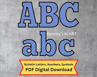 Blue Plaid Bulletin Board Letters, Printable Letters, Decorative Alphabet Set, 3 Sizes Alphabet Set