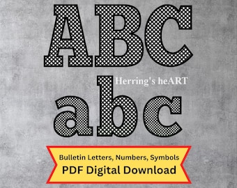 Black Plaid Bulletin Board Letters, Printable Letters, Decorative Alphabet Set, 3 Sizes Alphabet Set