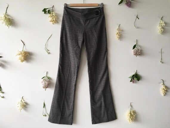 Vintage Plaid Flared Trousers