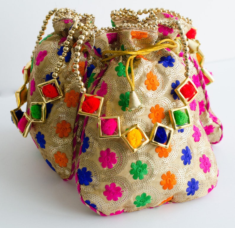 Indian Potli Bag/ Coin Purse/ Saree Batwa/ Saree Purse/ Drawstring Bag/ Embroidered Pouch