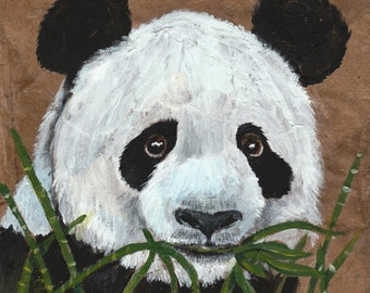 Panda Bear Handmade painted coptic bound papier mache Journal