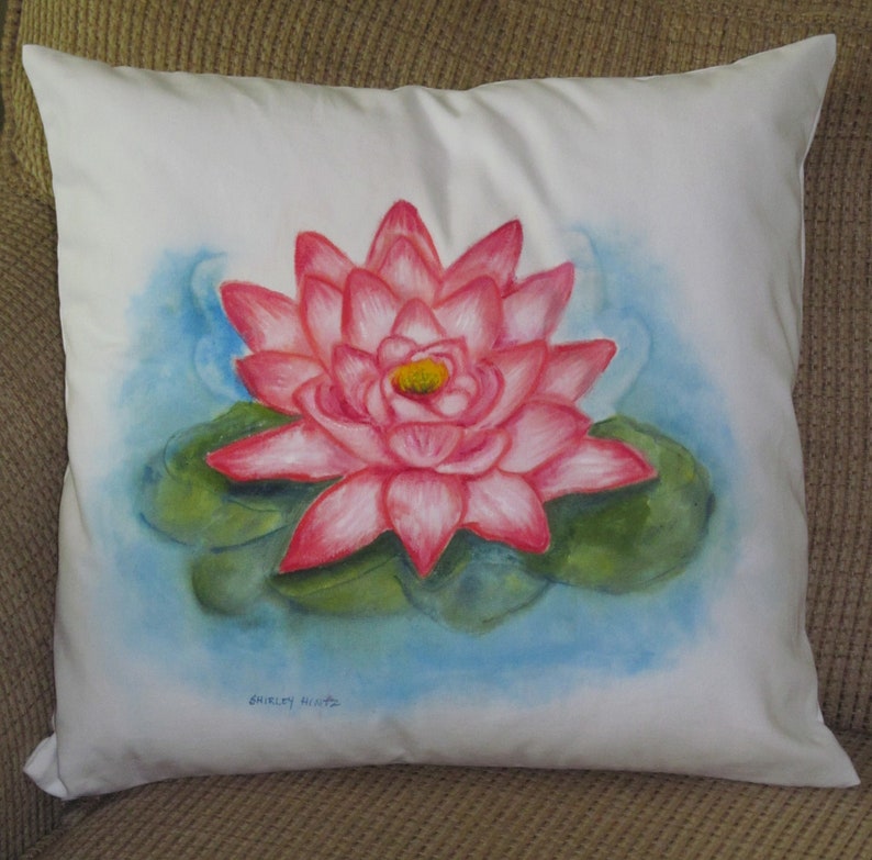 Hand painted batik style Lotus Flower pillow cover Etsy