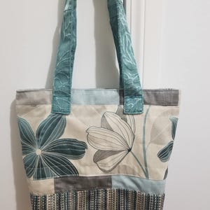 Sac fourre-tout, Sac à main, Sac de marché, Cartable, Fait main, Sac à main, Floral, Bleu sarcelle