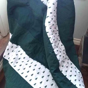 Lap Blanket, Throw, Quilt, Wheelchair, Car, Pine Trees, Green, White, Handmade, Unisex
