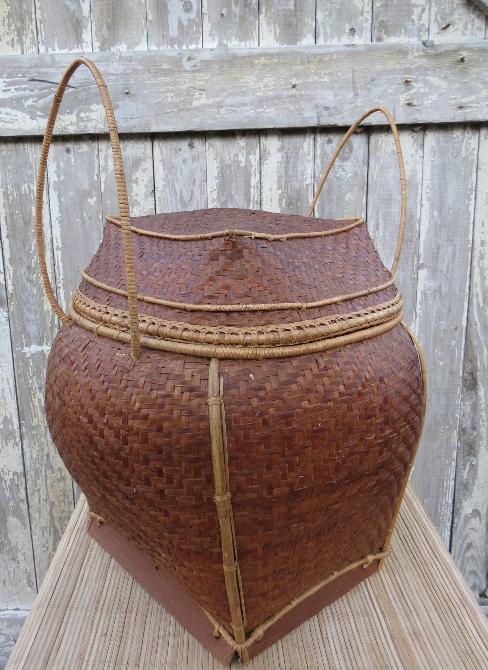 Vintage Filipino Tagbanwa Rice Basket Handwoven Tibong Bamboo Etsy