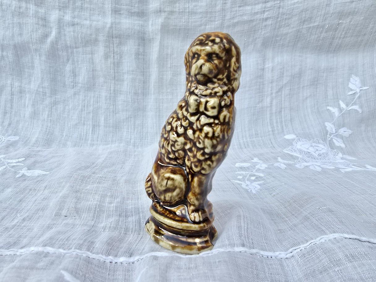 Antique Brown Rockingham Glaze Poodle Whistle, Antique Bennington