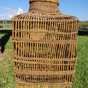 Antique Filipino Ifugao Trap Basket Handwoven Bamboo and Rattan Trap Basket from the Philippines, 28&quot; Grasshopper Trap Cage Basket