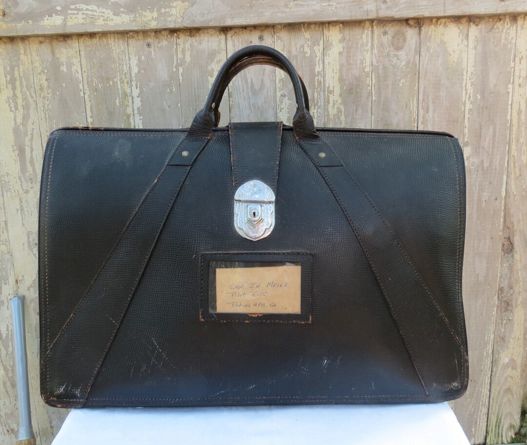 Vintage Leather STEBCO Pilot Bag Briefcase W Compartments Yale Lock & Two Keys, USAF Pebble