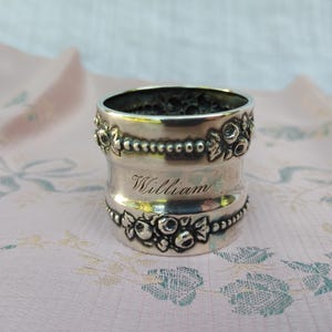 Sterling Silver Gorham Lancaster Napkin Ring, Sterling Gorham Lancaster Roses and Beading Antique Victorian Napkin Ring Engraved &quot;William&quot;