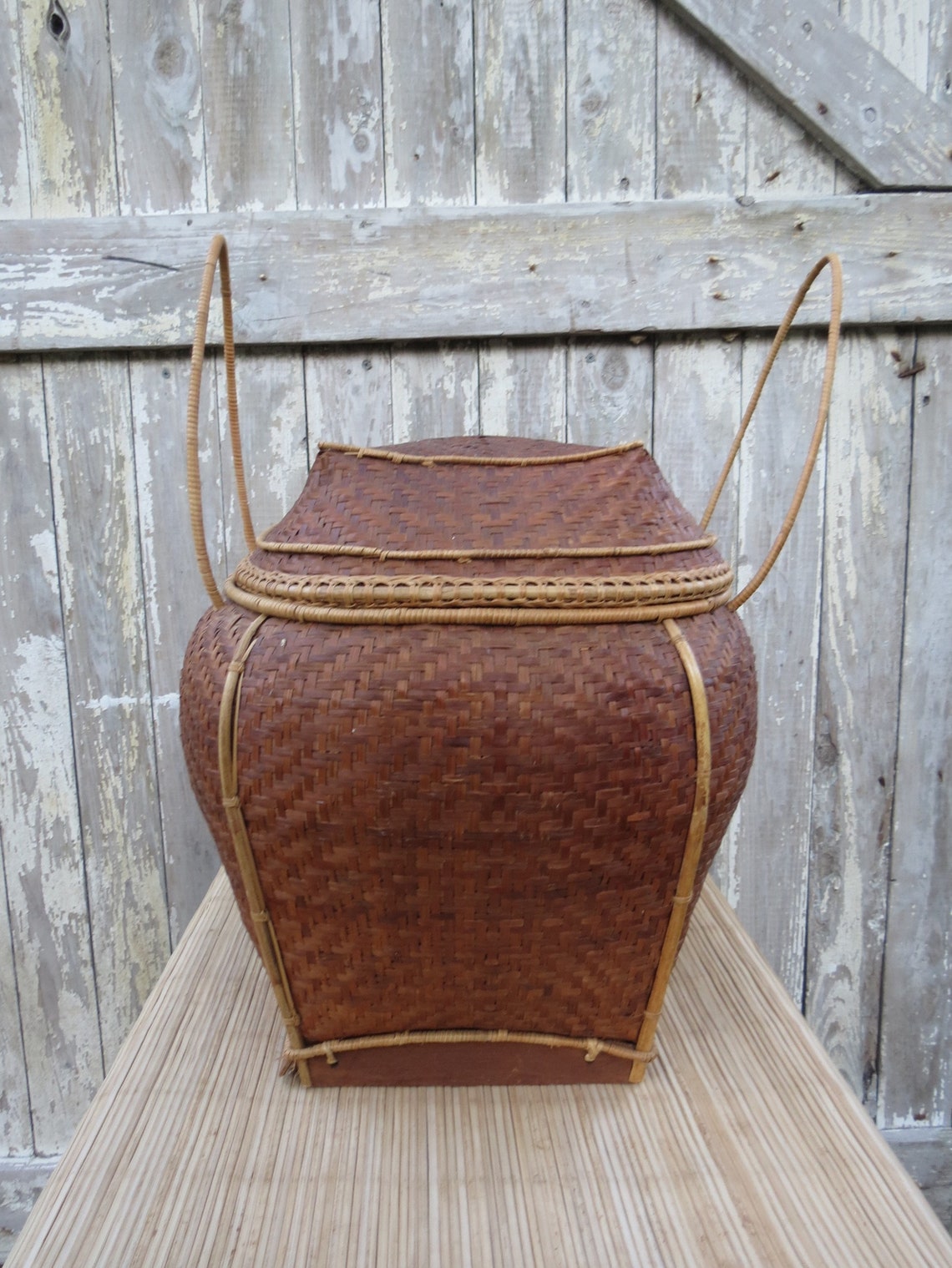 Vintage Filipino Tagbanwa Rice Basket Handwoven Tibong Bamboo Etsy