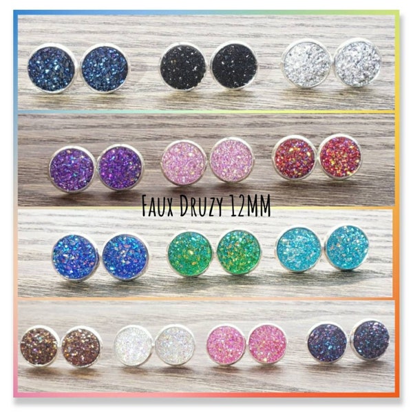Silver Plated Druzy Earring Studs, Hypoallergenic Earrings, Druzy Earrings, Shiny Earring Studs, Womens Studs, Stud Earrings, Earring Studs