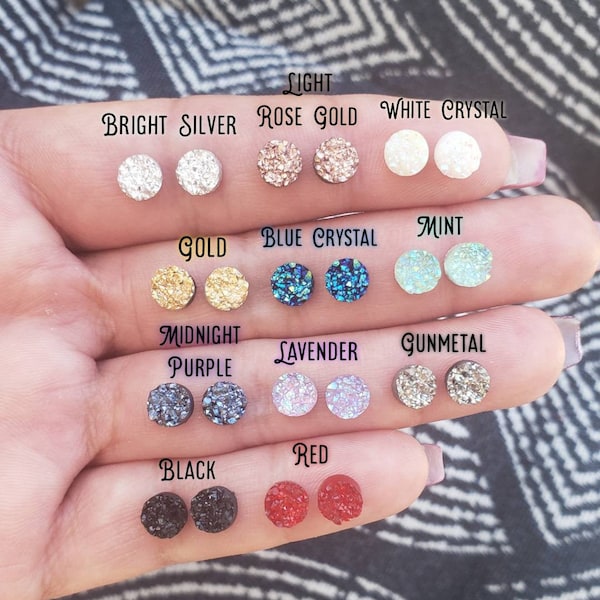 11 Pair's of Druzy Earring Studs 6MM | Hypoallergenic Druzy Earring | Druzy Earrings | Druzy Studs | Kids Earrings | Teen Earrings | Dainty