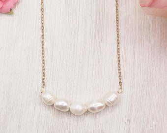 Dainty Pearl Necklace, White Ivory Pearl Necklace, Gold Pearl Necklace for Women, Gift for Wife, Wedding Necklace, Minimalist Necklace