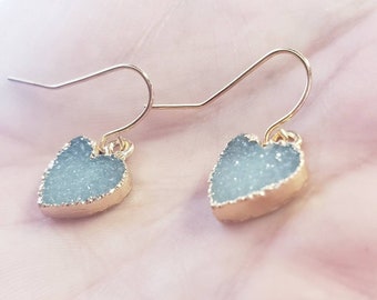 Heart Earrings, Dangle Druzy Earrings, Dangle Heart Earrings, Druzy Earrings, Womens Earrings, Gift for Daughter, Druzy Earrings