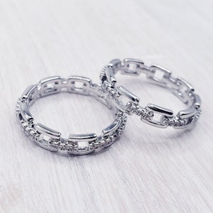 Silber Kettenglied Ring, Silber Kettenglied Ring für Frauen, Zirkonia Ring, zierlicher Ring, minimalistischer Ring, zierlicher Schmuck, Geschenk für Sie