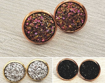 BUY 1 GET 1 FREE! 12MM Druzy Stud Earrings | Rose Gold Earrings| Druzy Earrings  | Rose Gold Druzy Studs| Gift for Her | Bridesmaid Earrings