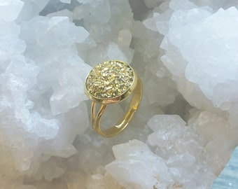 Gold Bridesmaids Ring, Adjustable Druzy Ring, One size fits all Bridesmaids Rings, Bridesmaid Proposal, Bridal Jewelry