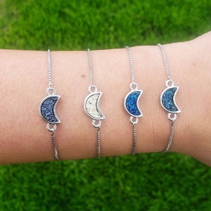 Druzy Moon Bracelet, Silver Adjustable Dainty Bracelets, Cubic Zirconia Bracelet Gorgeous Sparkly Bracelets, Birthday Gift, Womens Bracelets