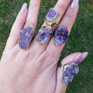 Natural Raw Amethyst Cluster Geode Ring, Adjustable, Crystal Ring, Amethyst Ring, Big Stone Ring, Amethyst Stone Ring, Women's Ring