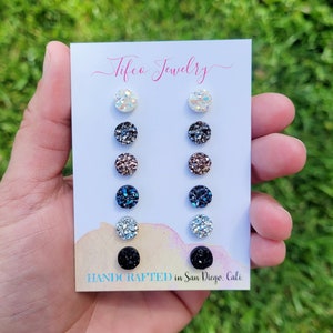 Druzy Earring Set, 8MM Hypoallergenic Earrings Studs, Dainty Earrings, Birthday Gift, Small Earring Studs, Women's Earring Studs