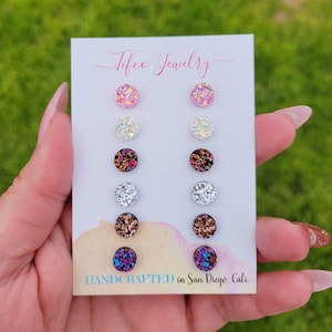 Druzy Earring Gift Set, 8MM Hypoallergenic Earrings Studs, Dainty Earrings, Birthday Gift, Small Earring Studs, Women&#39;s Earring Studs