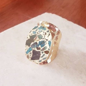 Turquoise Gold Ring, Real Blue Turquoise Ring, Adjustable Ring, 18K Gold Ring, Turquoise Ring, Statement Ring, Womens Ring, Gift for Mom