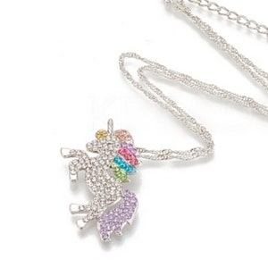 Silver Unicorn Necklace, Girls Unicorn Necklace, Rhinestone Unicorn, Kids Unicorn Necklace, Unicorn Pendant, Girls Necklace, Girl Jewelry