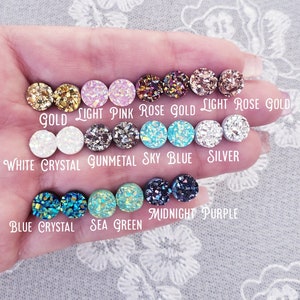BUY 1 Get 1 FREE! Hypoallergenic Druzy Earrings 8MM, Earrings, Dainty Earring Studs, Druzy Earrings, Small Studs, Womens Earring Studs