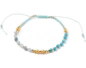 Aquamarine Turquoise Seed Bead Bracelet, March Birthstone Gift, Adjustable Gemstone Bracelet, Dainty Gemstone bracelet, gift for her,