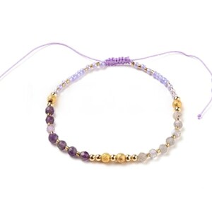 Dainty Amethyst Stone Beaded Adjustable Bracelet, Amethyst Bracelet, Rose Quartz Bracelet, Crystal Bracelet, February Birthstone Gift