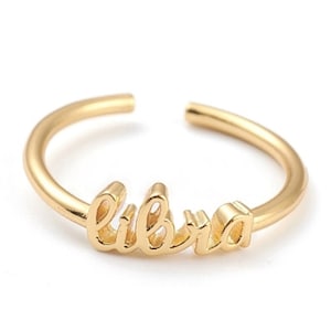 Waage Wort Ring, Gold Sternzeichen Ring, September Oktober Geburtsstein Ring, Sternzeichen Ringe, zierlicher Goldring, Wortringe, verstellbarer Ring