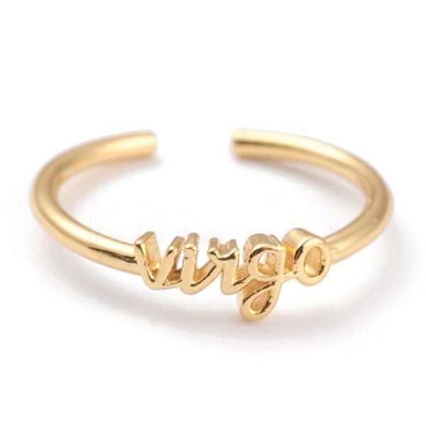 Virgo Ring, Gold Virgo Zodiac Ring, August September Birthstone Ring, Zodiac Rings, Dainty Gold Ring, Word Rings, Adjustable Ring