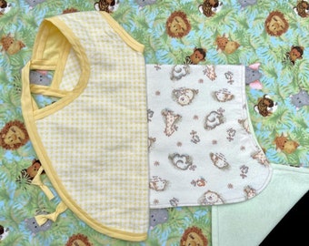 Conjuntos de paño para eructar, delantal y manta para bebé