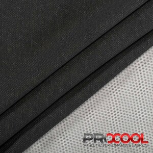 May include: Black athletic performance fabric with a textured surface. The fabric is folded in thirds, revealing a white mesh fabric underneath. The text "PRXCOOL ATHLETIC PERFORMANCE FABRICS" is visible at the bottom of the image.
