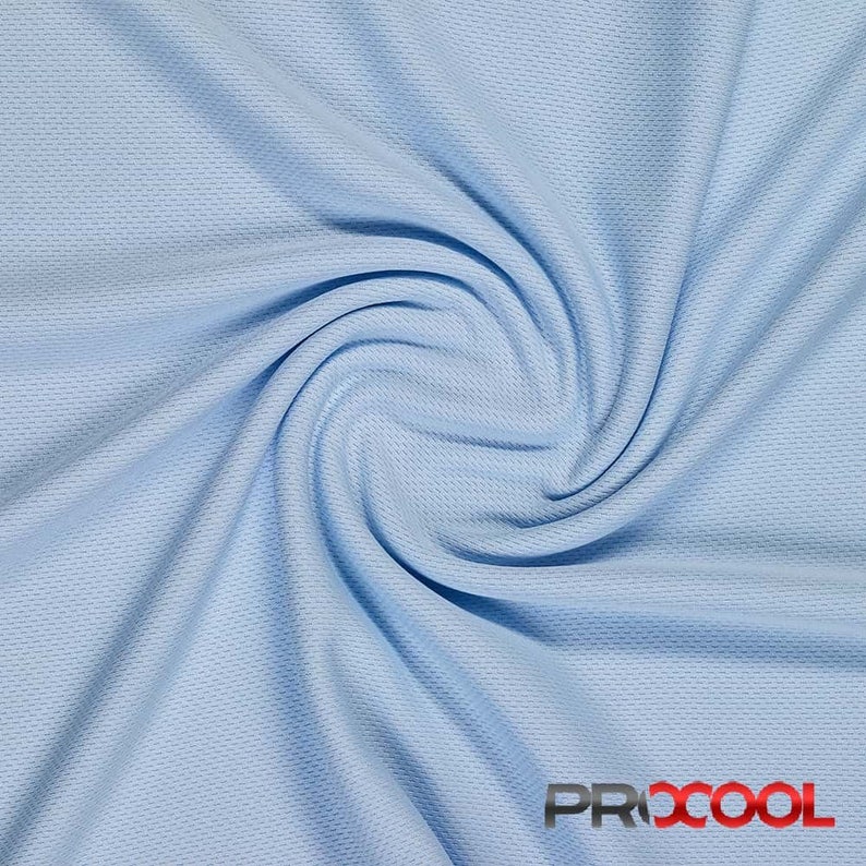 May include: A light blue fabric with a textured, mesh-like pattern. The fabric is folded and twisted, creating a swirling effect.