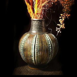 Rare Jasba XL Pumpkin Vase l Mid Century, West German Pottery, Abstract Relief Decor