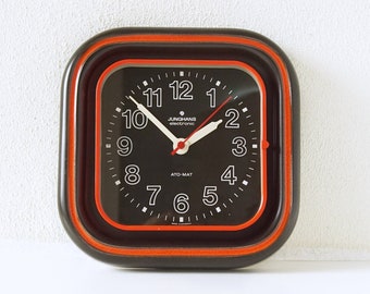 Junghans Deep Brown and Red Mid Century ceramic Wall Clock,  Germany