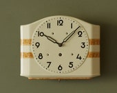 Off White and Caramel Art Deco ceramic Pendulum Wall Clock, made in Germany