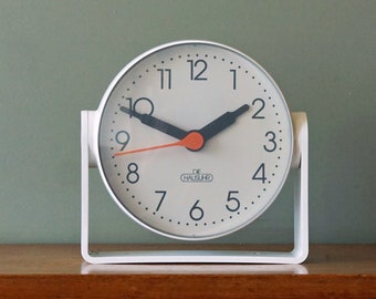 HAUSUHR, White Mid Century Rotating Wall Clock / Table Clock, made in Germany