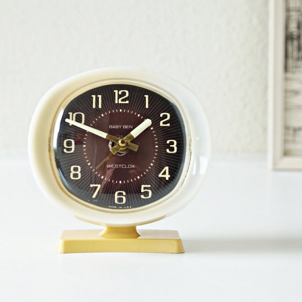 WESTCLOX White and Black Mid Century Baby Ben Alarm Clock, made in the USA