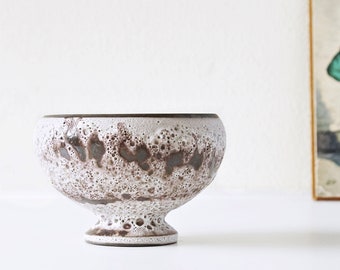 Mid Century Footed Fat Lava Planter, in Brown and Off White, Dutch Pottery