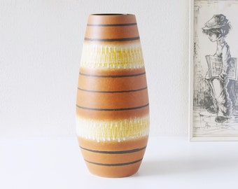 SCHEURICH, XL Brown and Yellow Mid Century Vase, West German Pottery