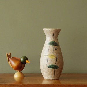 Vaso SCHEURICH di metà secolo, decoro astratto giallo e verde, ceramica della Germania occidentale