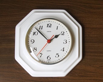 White Mid Century ceramic Wall Clock made by Europa, Germany