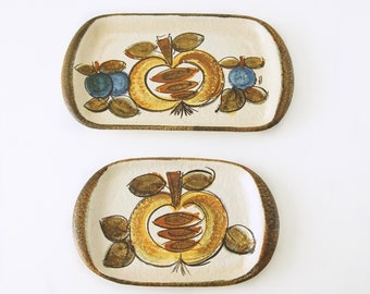 Pair of Mid Century  Serving Trays, Hand Painted Fruit decor, West German Potteryr